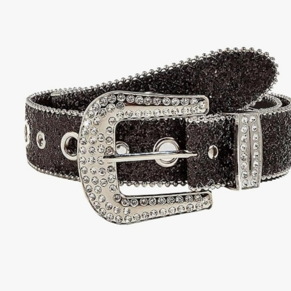 Black Rhinestone Studded Belt